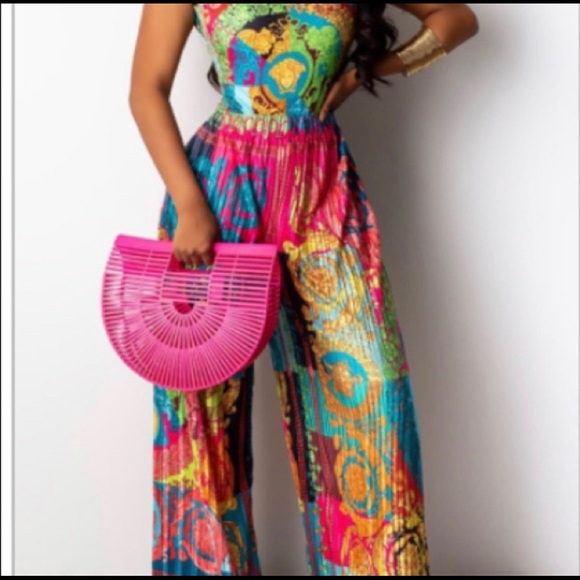 FLORAL PRINT JUMPSUIT WITH PLEATS XL - Picture 2 of 5